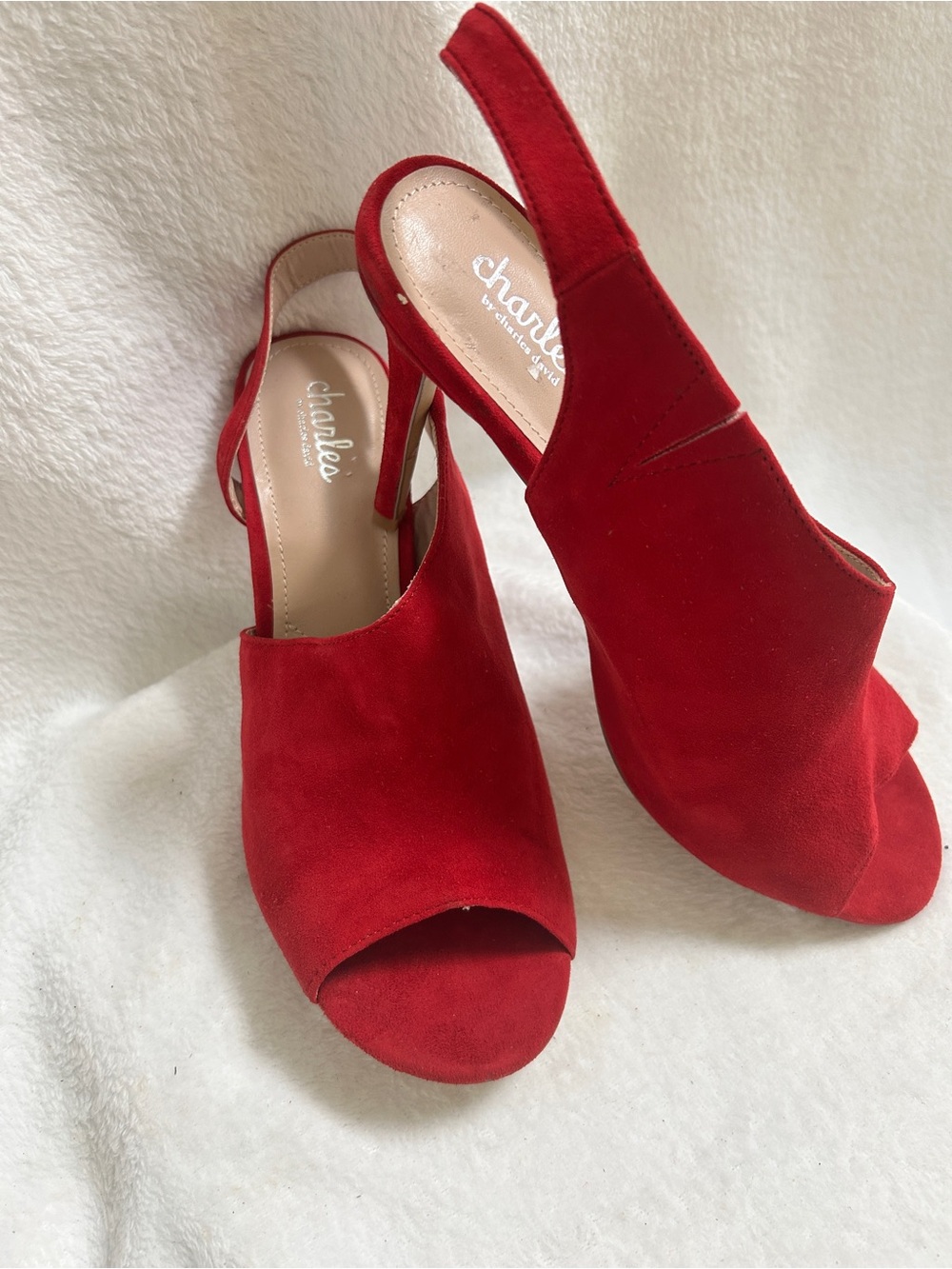 Charles David Red Suede Peep-Toe Slingback Heels